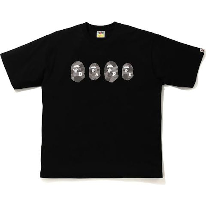 Buy BAPE 彩色迷彩猿人頭寬鬆T恤 黑色/灰色
