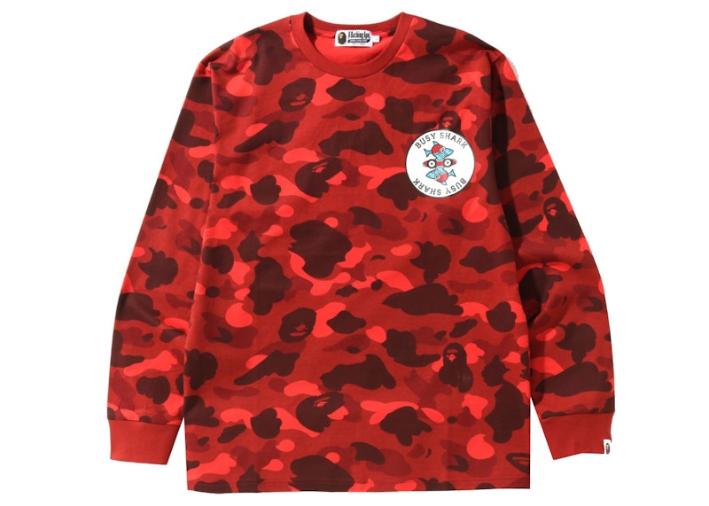 BAPE Color Camo Busy Shark L/S Tee Red