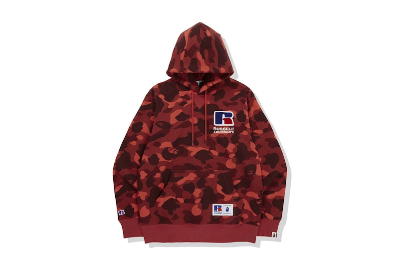 Order Bape Color Camo College Pullover Hoodie Merah