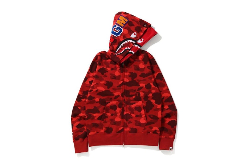 Bape Color Camo Double Shark Full Zip Hoodie Red