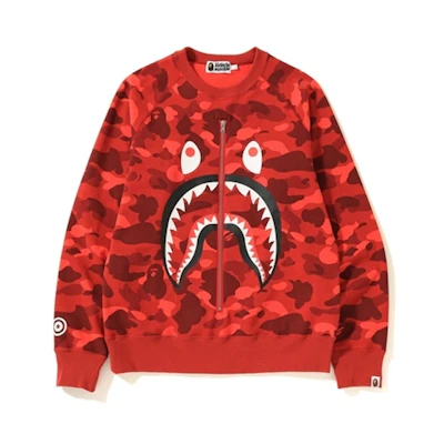 BAPE Color Camo Metal Zip Shark Crewneck Red