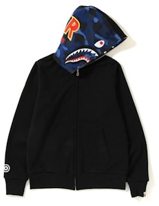 Bape 彩色迷彩可翻转PONR鲨鱼连帽拉链卫衣黑蓝配色 Buy Bape 彩色迷彩可翻转PONR鲨鱼连帽拉链卫衣黑蓝配色