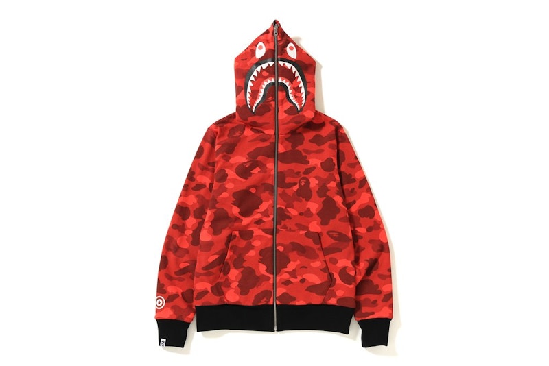 Bape Color Camo Reversible PONR Shark Full Zip Hoodie Black Red 圖 2