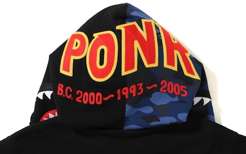 Bape 彩色迷彩可翻转PONR鲨鱼连帽拉链卫衣黑蓝配色 Order Bape 彩色迷彩可翻转PONR鲨鱼连帽拉链卫衣黑蓝配色