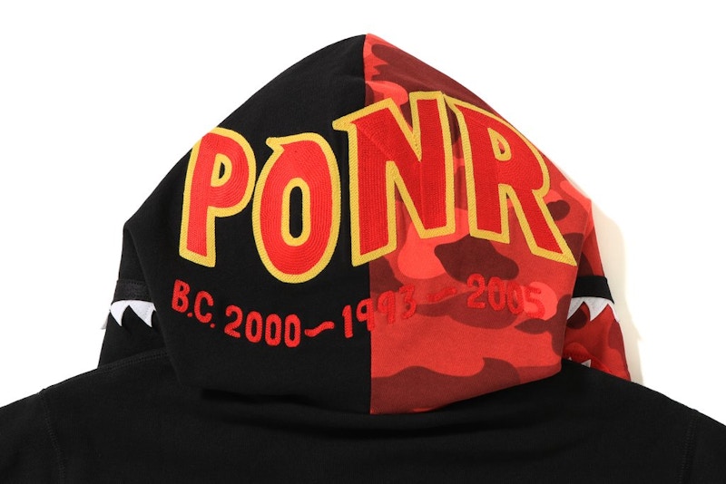 Bape Color Camo Reversible PONR Shark Full Zip Hoodie Black Red 圖 3
