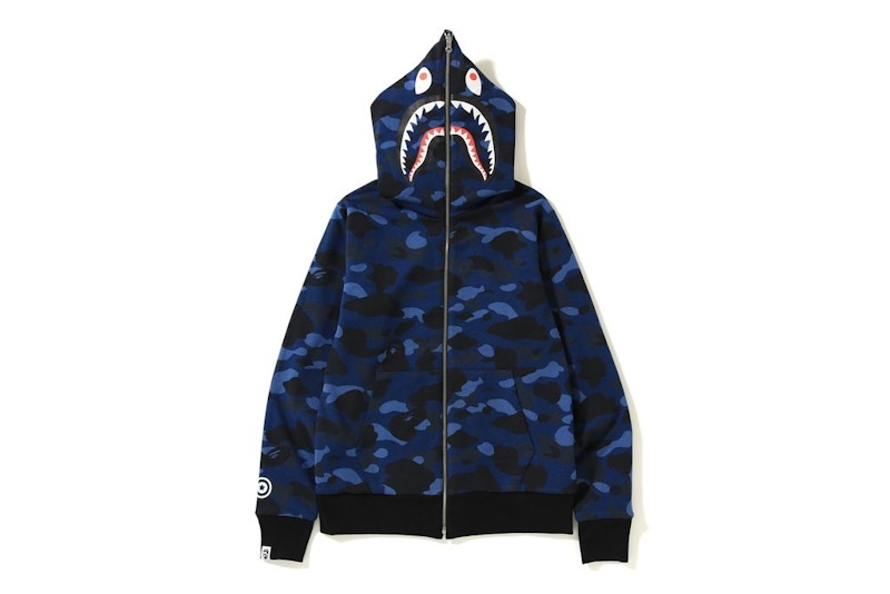 Lookbook Bape 彩色迷彩可翻转PONR鲨鱼连帽拉链卫衣黑蓝配色