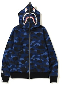 Bape 彩色迷彩可翻转PONR鲨鱼连帽拉链卫衣黑蓝配色 Lookbook Bape 彩色迷彩可翻转PONR鲨鱼连帽拉链卫衣黑蓝配色