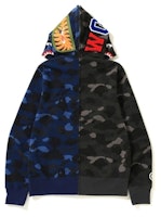 Bape彩色迷彩分离鲨鱼全拉链连帽衫黑蓝款 Order Bape彩色迷彩分离鲨鱼全拉链连帽衫黑蓝款