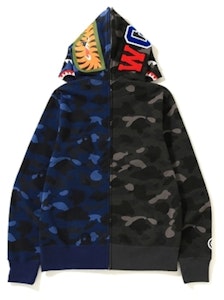 Bape彩色迷彩分离鲨鱼全拉链连帽衫黑蓝款 Order Bape彩色迷彩分离鲨鱼全拉链连帽衫黑蓝款