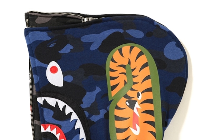 Lookbook Bape彩色迷彩分离鲨鱼全拉链连帽衫黑蓝款