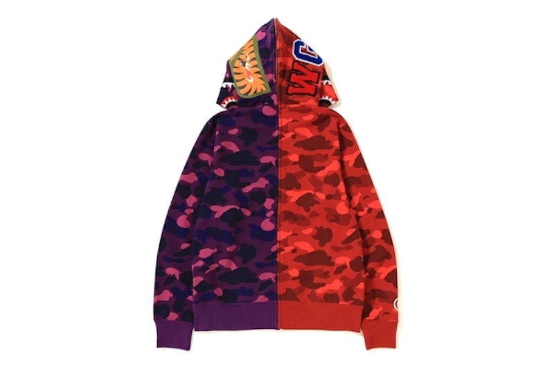 Bape Color Camo Separate Shark Full Zip Hoodie Red Purple 圖 2