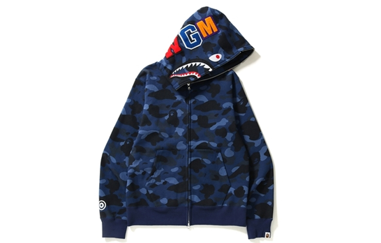BAPE Color Camo Shark Full Zip Hoodie WGM Blue Camo Shark Hoodie for Men 1E30-115-006BLUE