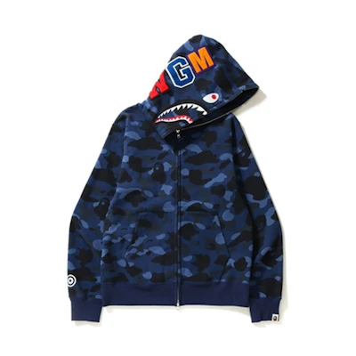 BAPE Color Camo Shark Full Zip Hoodie WGM Blue Camo Shark Hoodie for Men 1E30-115-006BLUE