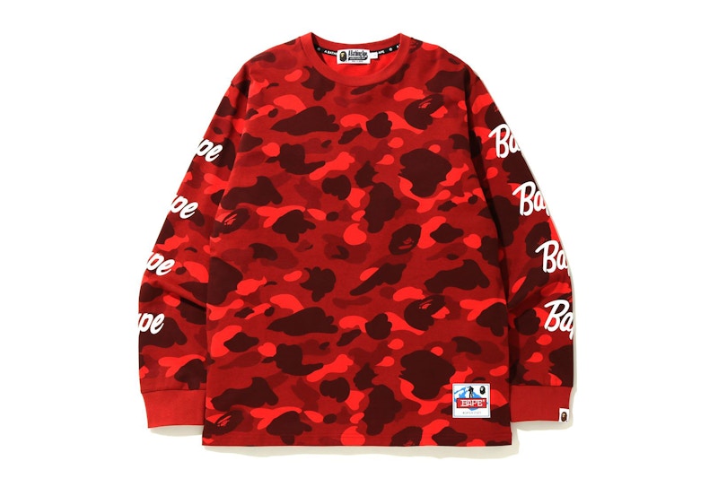 BAPE Color Camo Sleeve Logo L/S Tee Red