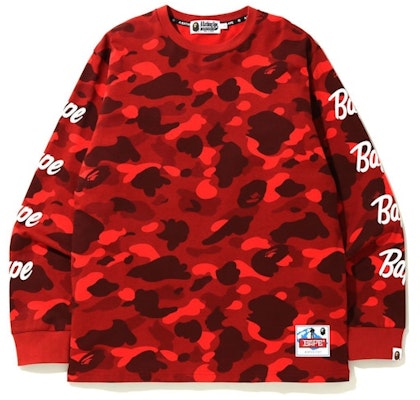 BAPE Color Camo Sleeve Logo L/S Tee Red Buy BAPE Color Camo Sleeve Logo L/S Tee Red