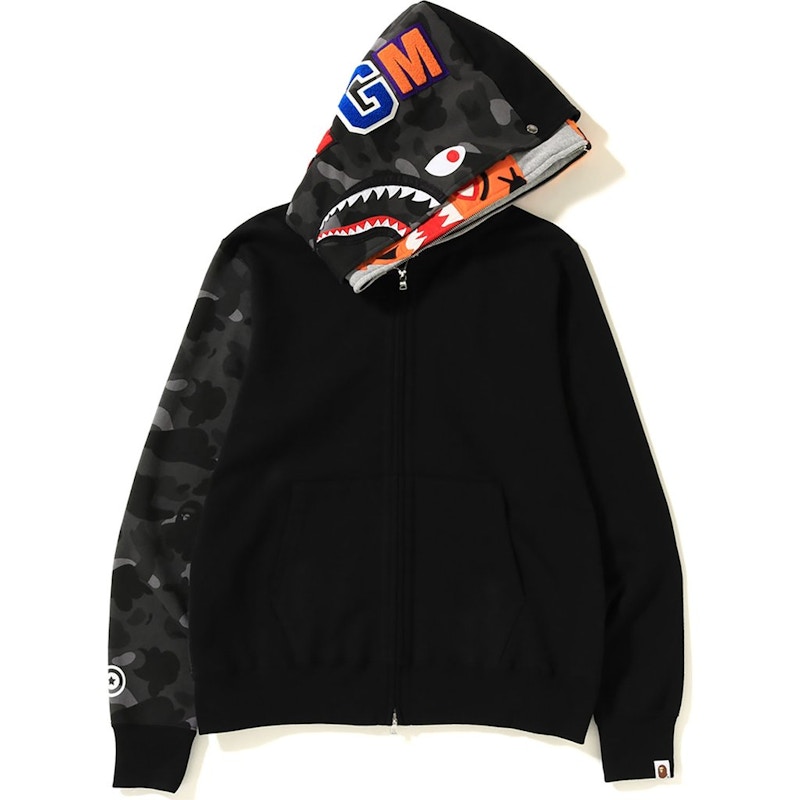 Bape Color Camo Tiger Shark Full Zip Double Hoodie Black 圖 2