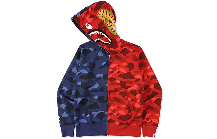 BAPE Colorblock Camo Shark Full-Zip Hoodie Fall Collection 1H20-115-014