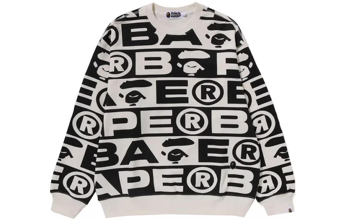 BAPE Crewneck Long Sleeve Sweatshirt with All-Over Letter Print 1J70-113-002