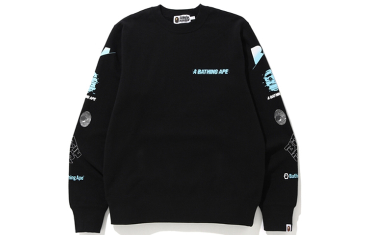 BAPE Crewneck Pullover Sweatshirt Black Unisex with Sleeve Print 1F80-113-012BLACK
