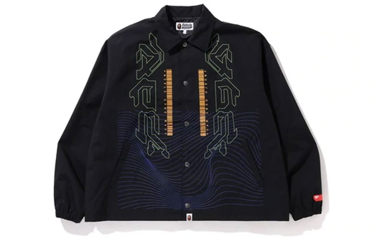 BAPE Cyber Quadrant Graphic Coach Jacket Black Relaxed Fit 1I30-140-010