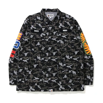 BAPE Digital Camo Shark Military Relaxed Shirt Black