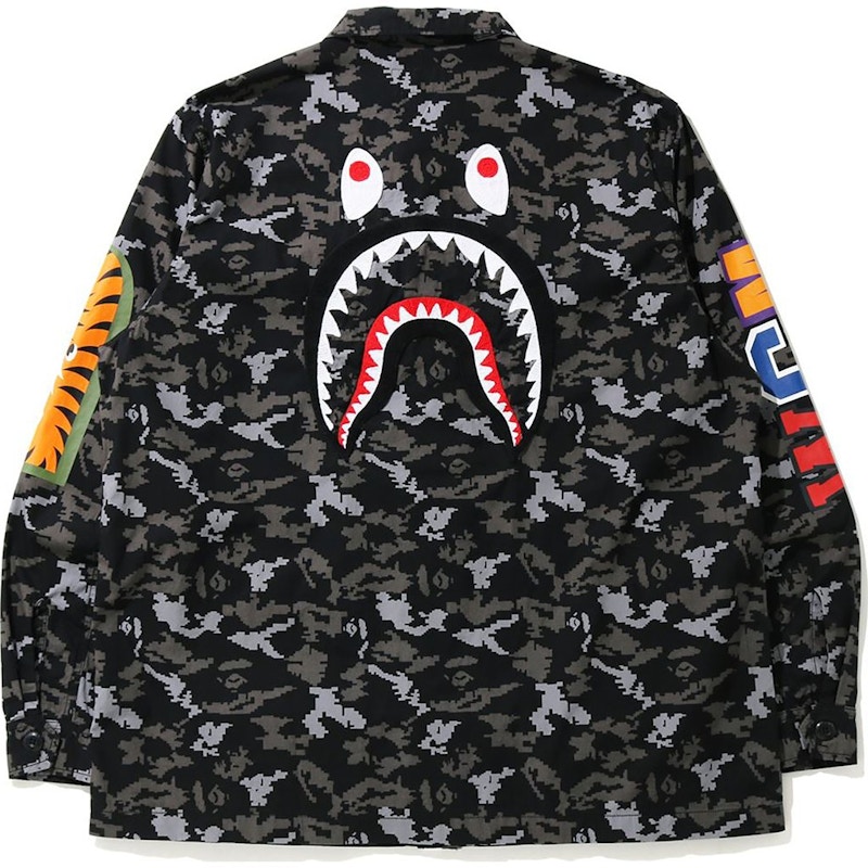 BAPE Digital Camo Shark Military Relaxed Shirt Black 圖 2