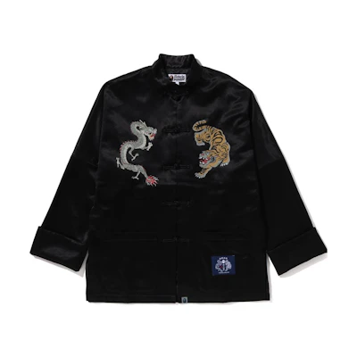 BAPE Dragon Print Button-Up Jacket Black Long-Sleeve Outerwear 1J30-140-012