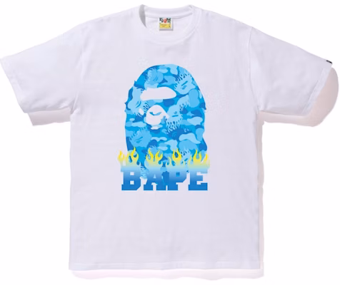 Bape Fire Camo Flame Tee White Blue Buy Bape Fire Camo Flame Tee White Blue
