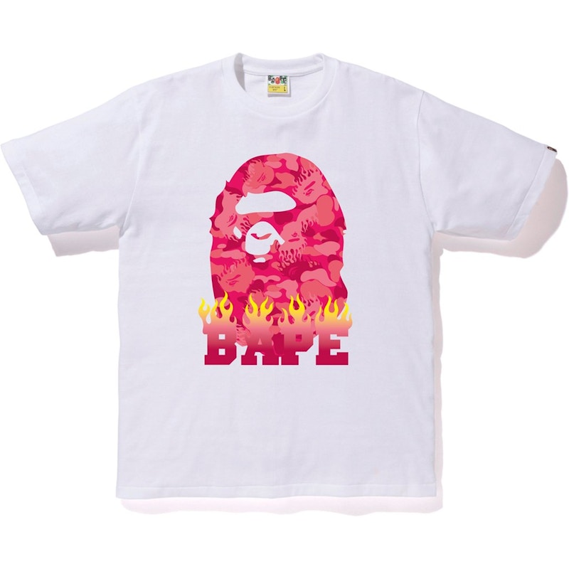 Buy 베이프 불꽃 카모 티셔츠 (화이트/핑크)
