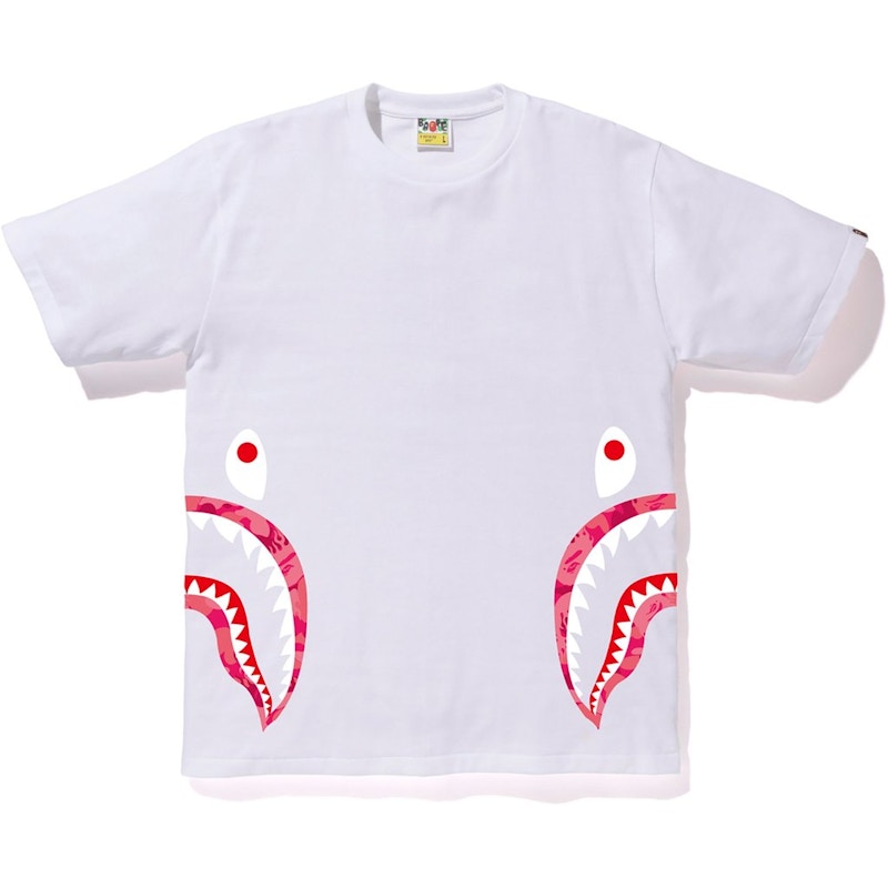 Buy Camiseta BAPE Fire Camo Side Shark Blanco/Rosa