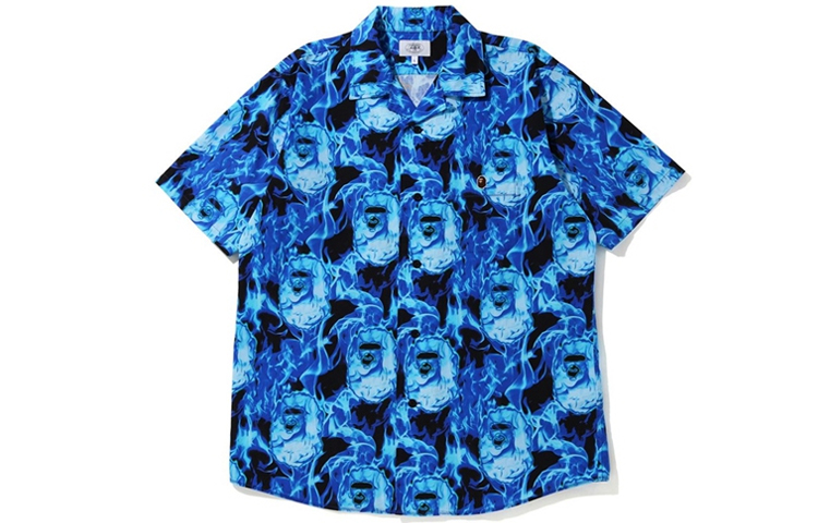 BAPE Flame Open Collar Shirt Unisex Short Sleeve Ape Design. 1G30-131-011