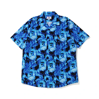 BAPE Flame Open Collar Shirt Unisex Short Sleeve Ape Design. 1G30-131-011