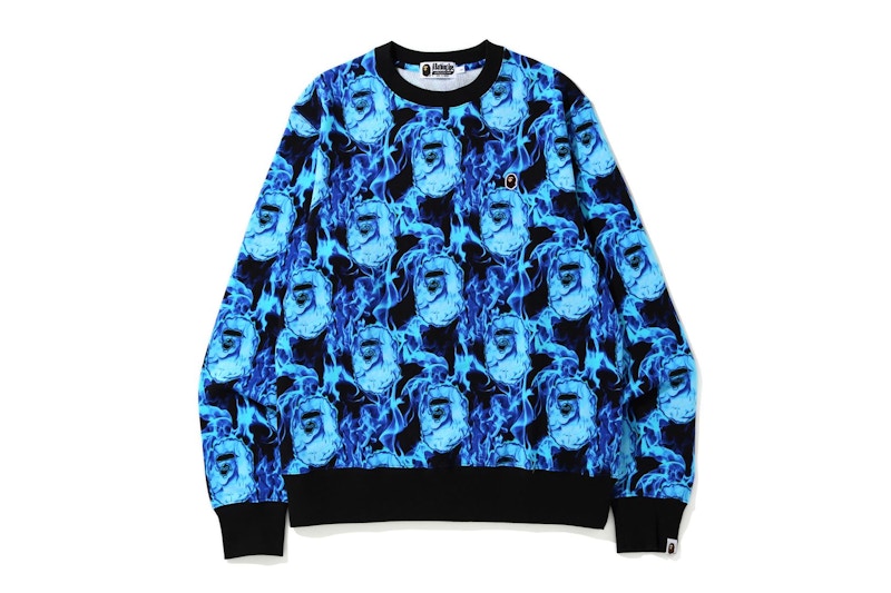 BAPE Flame Wide Crewneck Blue
