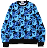 BAPE Flame Wide Crewneck Blue BAPE Flame Wide Crewneck Blue