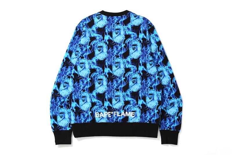 Order BAPE Flame Wide Crewneck Blue