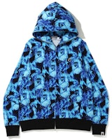 BAPE Flame Wide Full Zip Hoodie Blue BAPE Flame Wide Full Zip Hoodie Blue