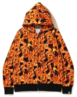 BAPE Flame Wide Full Zip Hoodie Orange Buy BAPE Flame Wide Full Zip Hoodie Orange