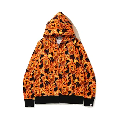 BAPE Flame Wide Full Zip Hoodie Orange