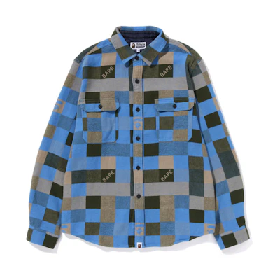 BAPE FW22 Checkered Colorblock Ape Head Long Sleeve Shirt. 0ZXSTM131001J