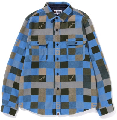 BAPE 2022秋冬格紋拼接猿人頭長袖襯衫 0ZXSTM131001J Order BAPE 2022秋冬格紋拼接猿人頭長袖襯衫 0ZXSTM131001J