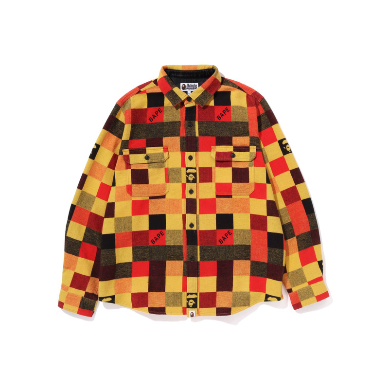 Lookbook BAPE 2022秋冬格紋拼接猿人頭長袖襯衫 0ZXSTM131001J