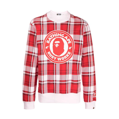 BAPE FW22 Ape Head Plaid Logo Print Crewneck Sweatshirt Red () 0ZXSWMX13002IRDX