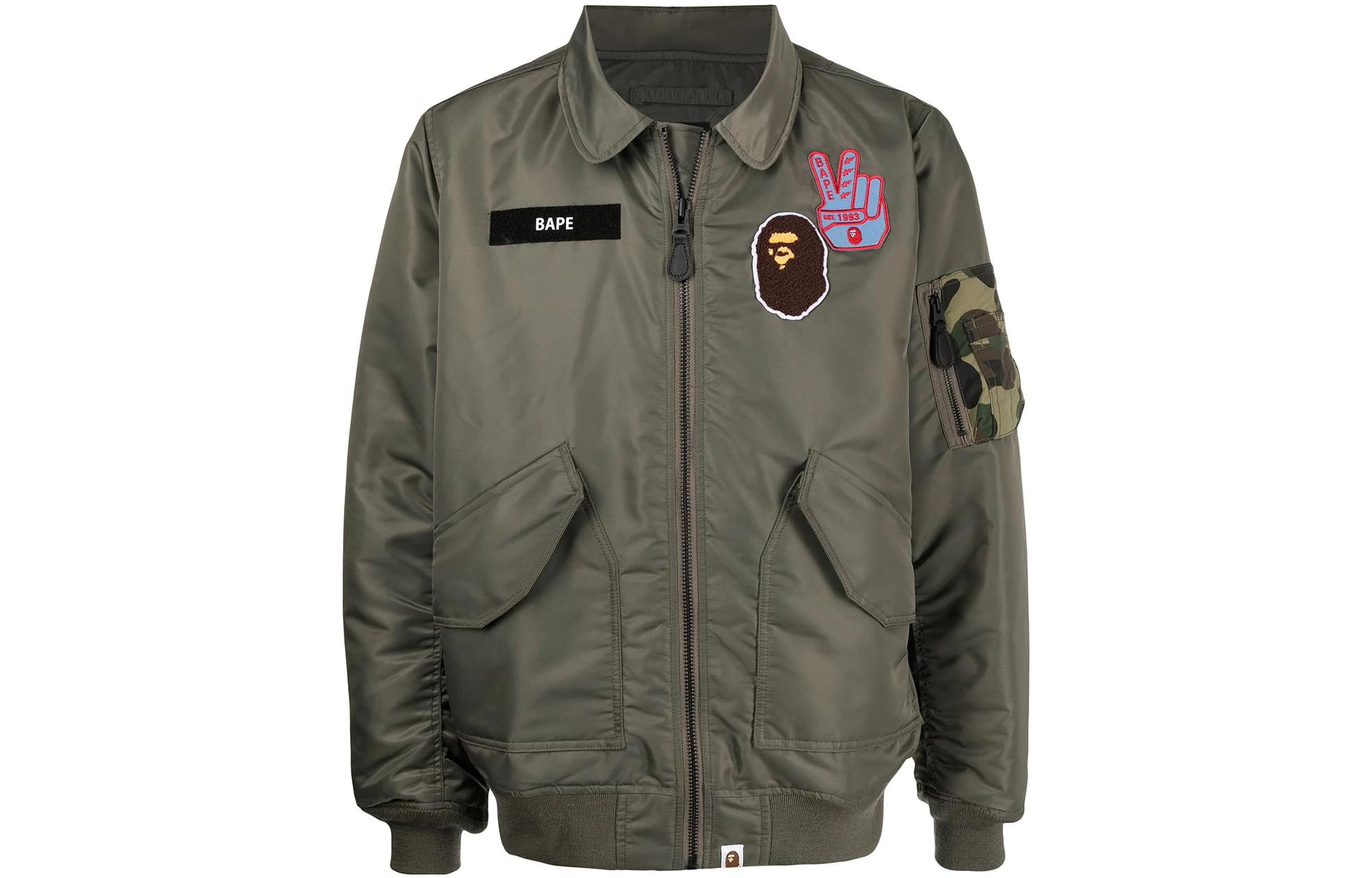BAPE FW22 Ape Logo Patch Bomber Jacket Green 001LJH801006M