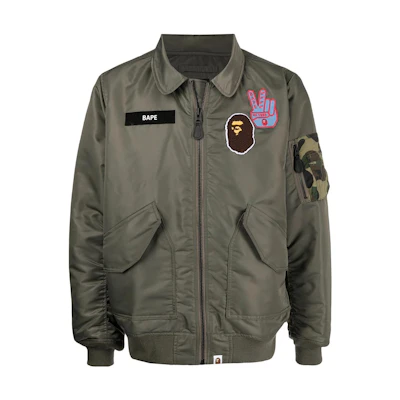 BAPE FW22 Ape Logo Patch Bomber Jacket Green 001LJH801006M