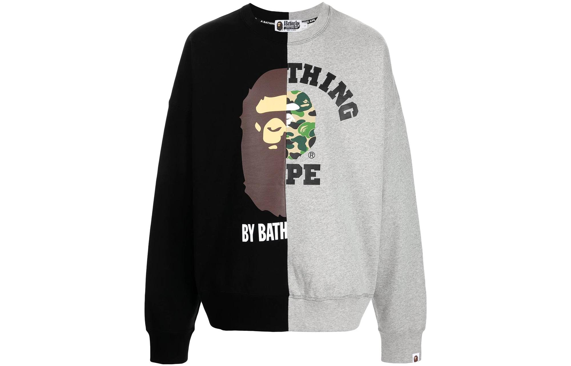 BAPE FW22 Black/Grey Pullover Hoodie with Colorblock Ape Head Logo 001SWH701002I