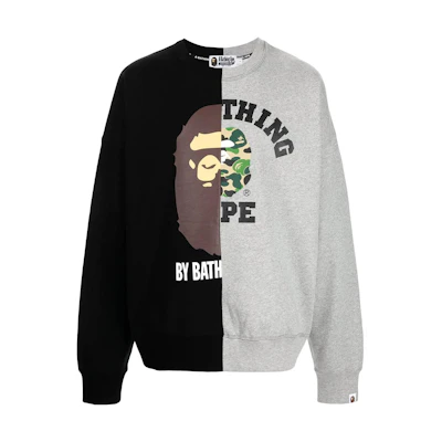 BAPE FW22 Black/Grey Pullover Hoodie with Colorblock Ape Head Logo 001SWH701002I
