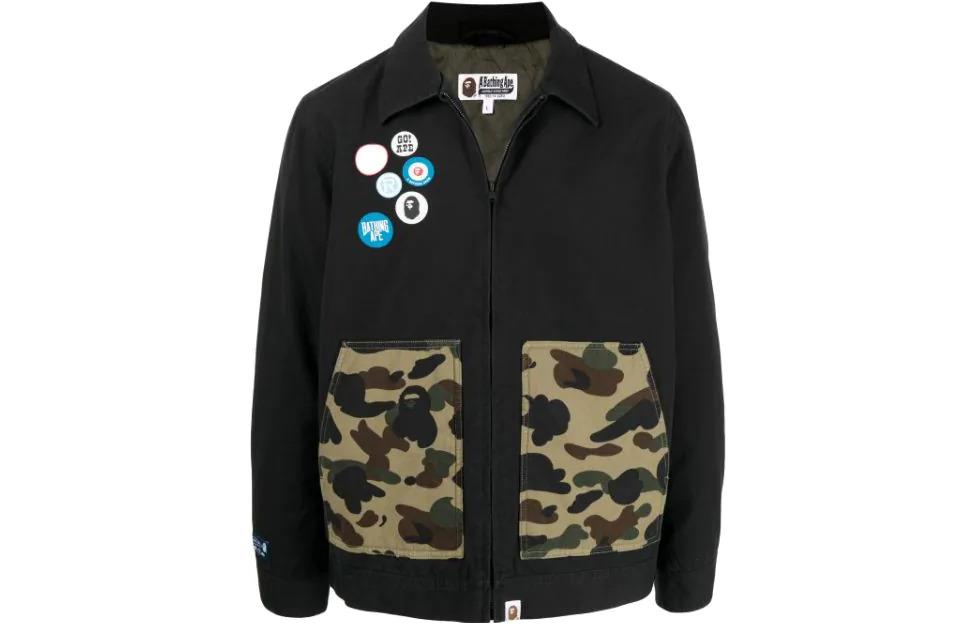 BAPE FW22 Camo Logo Print Button Cuff Jacket Black 001LJH801020M