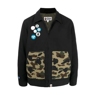 BAPE FW22 Camo Logo Print Button Cuff Jacket Black 001LJH801020M