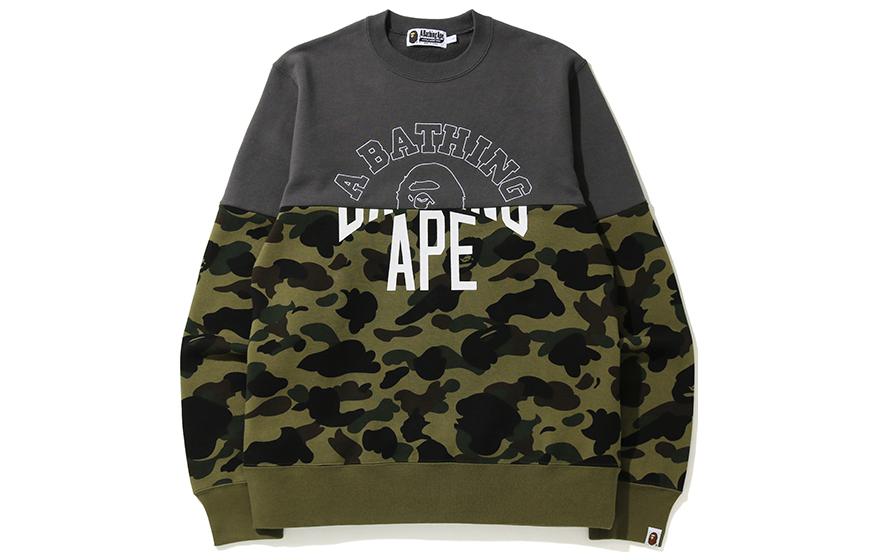 BAPE FW22 Camo Patchwork Letter Print Long Sleeve Sweatshirt 0ZXSWM113001