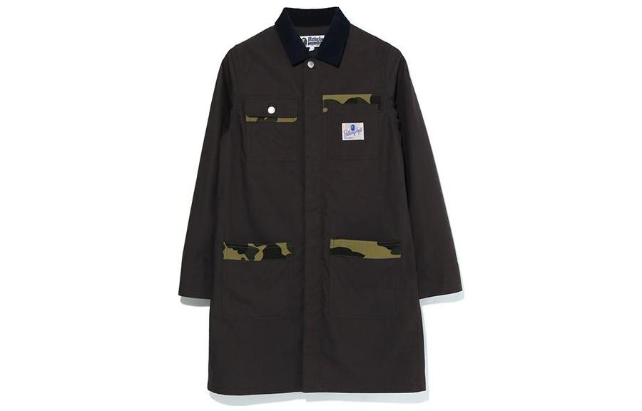 Shop BAPE FW22迷彩拼接猿人字母標籤長袖襯衫洋裝 0ZXDSW235503F